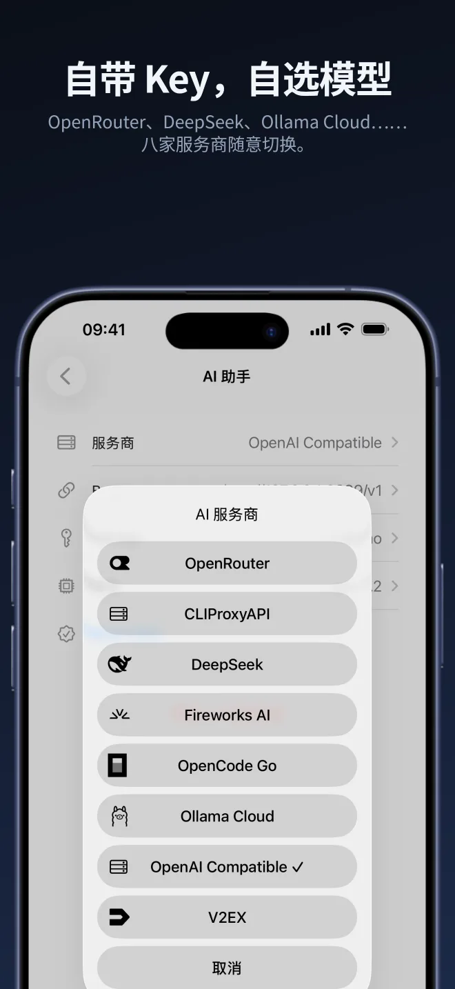 自带 Key，自选模型